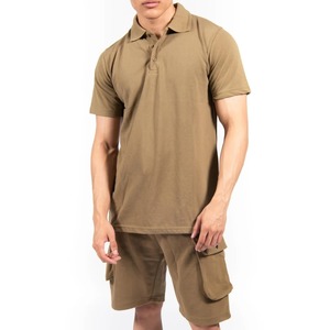 Ensemble de vêtements de sport d'été pour hommes surdimensionné pour polos et shorts à manches courtes tissu en toile motif solide - Product Image 2