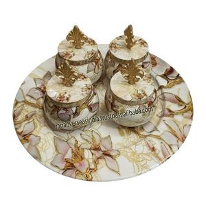 Conteneur luxueux de style européen pour snacks et fruits secs Bocal décoratif en métal avec couvercle et plateau pour la maison - Product Image 3