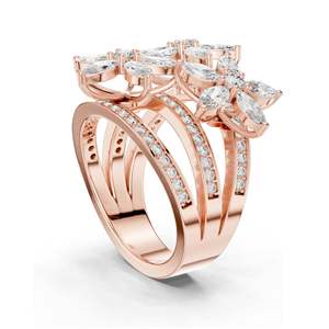 Bague florale en diamants de laboratoire marquise et ronds de 2,199 carats, clarté VVS-VS EF, or 18 carats, 14 carats, 10 carats et argent 925, rose, jaune - Product Image 5