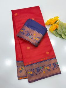 Sari Paithani en soie douce de qualité supérieure pour femme, avec pallu tissé Zari, bordure contrastante Zari Meena et motifs Butti, fabriqué en Inde, en stock - Product Image 3