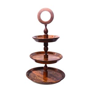 Elegante Soporte de Madera Tradicional de 3 Niveles para Pastel, Hermoso y Natural Soporte para Pastel de Bodas, Soporte para Cupcakes, Artesanía de Madera de Pakistán - Product Image 1