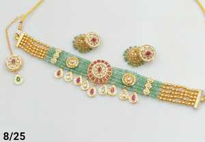 Cristal elegante nuevo diseño chapado en oro piedra tradicional tachonado Jumkha pendiente Mangtika collar de cobre conjunto y conjunto de joyería mujeres - Product Image 3