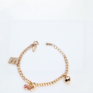 Pulsera de dijes chapada en oro al por mayor con letra E, dijes de Mickey Mouse y conejo, joyería de moda con diamantes de imitación para mujer - Product Image 3