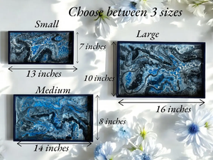 Bandeja de madera y resina epoxi de alta calidad hecha a mano con bandeja de servicio decorativa de diseño azul con asas - Product Image 6