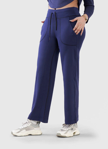 Pantalones Flayerd personalizados, pantalones acampanados informales deportivos de cintura alta azules para fitness, pantalones ajustados de yoga desnudos de nueve puntos para mujer - Product Image 4