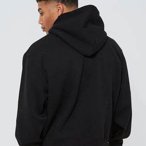 Sweat-shirt pour homme 100% coton de qualité supérieure, noir, 250 g/m², poids lourd, ourlet ouvert, sans cordons, broderie, impression en relief, automne, à capuche - Product Image 3