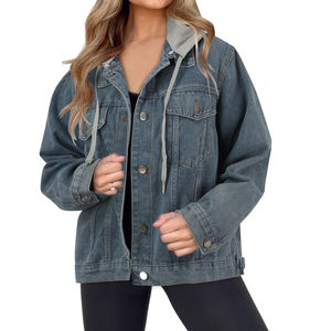 Precio barato transpirable mujeres Denim Jean chaquetas recién llegados elegante Color sólido mujeres chaqueta de mezclilla con capucha para la venta - Product Image 3