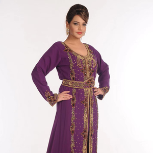 ชุดคาฟทันอิสลามปักลายผ้าจอร์เจียสีม่วง - Product Image 1