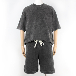 Ensemble de survêtement d'été 2 pièces pour hommes personnalisés lavage à l'acide unisexe imprimé vierge sweat-shirt short grande taille ensemble t-shirt et short pour hommes - Product Image 5