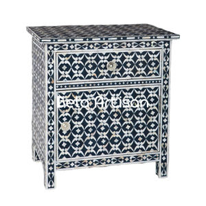 <b>Wooden</b> Side <b>Table</b> Living Room Lights Modern Handmade Bone Inlay Nightstand Floral <b>Bedside</b> <b>Table</b> Black & <b>White</b> - Product Image 4