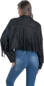 Chaquetas de Cuero Sintético al por Mayor, Chaquetas de Cuero Genuino con Flecos para Mujer, Chaqueta Corta de Motociclista con Borlas de Moda - Product Image 5