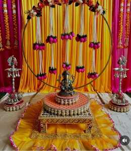 Capullos de loto de madera Sola con cuentas colgantes de pared para decoración de Techo y fondo Haldi Mehndi, decoración multiusos - Product Image 5