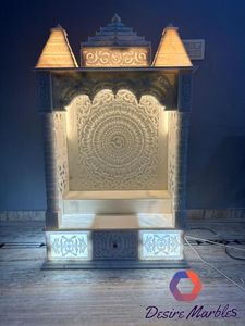 Losa Natural de mármol Makrana tallada a mano, intrincadas tallas indias, iluminación incorporada para el hogar, templo, superficie pulida, sala de estar - Product Image 2