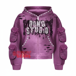Sweat à capuche zippé strass personnalisé 350 gsm - OEM 350GSM Sweat à capuche strass personnalisé, fabricant de sweat à capuche mode léger - Product Image 2