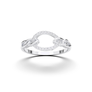 Anillo de diamante de corte redondo de moissanita de 0,08 quilates, de estilo moderno, inspirado en la cadena, hecho en oro sólido de 10K, 14K, 18K - Product Image 3