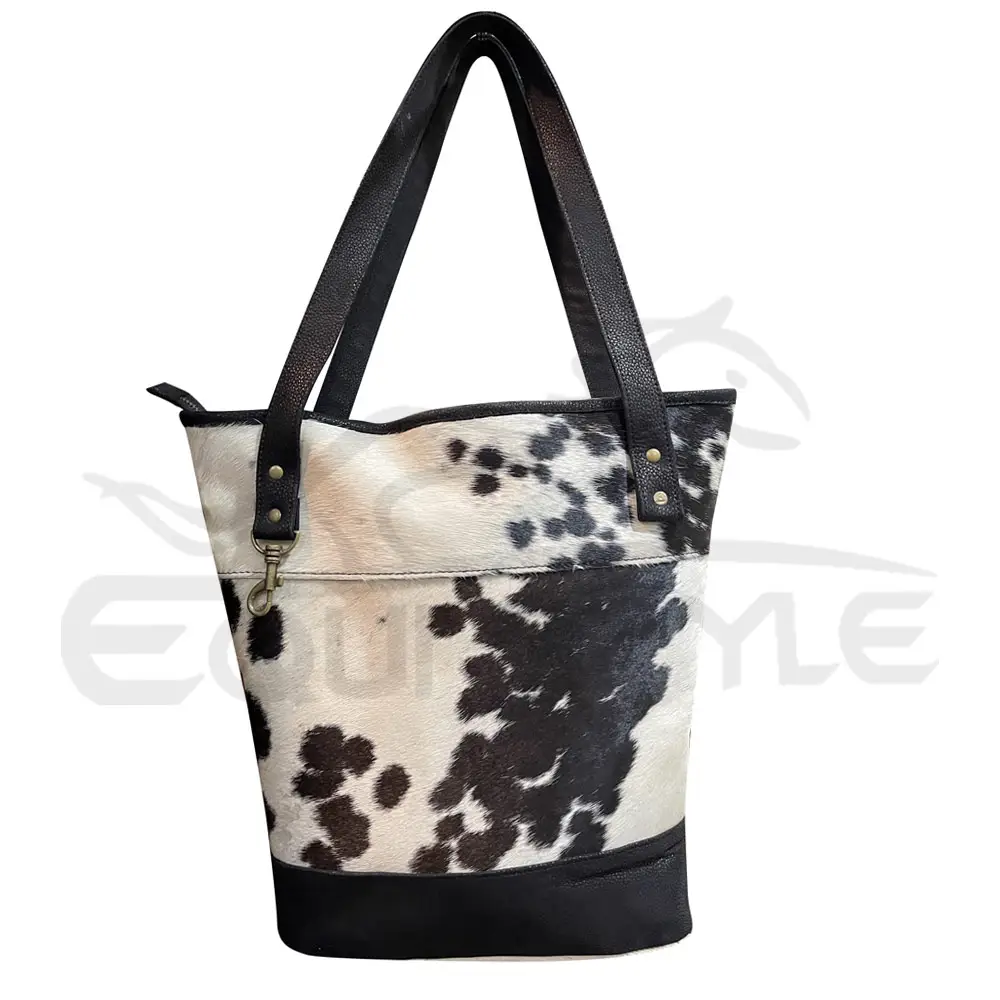 Borsa Tote in pelle di vacchetta nera bianca genuina per capelli in pelle borsetta di alta qualità stile Cowgirl borse da donna Western