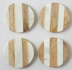 Posavasos decorativos de diseño simple para el hogar, Juego de 4 de té de madera de forma redondeada, proveedor al por mayor - Product Image 3