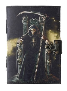 Leather Printed <b>Journal</b> <b>Notebook</b> Handmade Day of Dead Reaper Print Design Vintage Cotton Paper <b>Journals</b> for Men and Women - Product Image 2