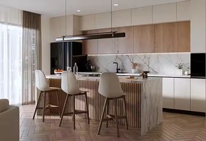 Gabinetes de cocina plegables completos listos para montar con diseño personalizado de fábrica, muebles de cocina con carcasa de tablero de partículas de isla - Product Image 5