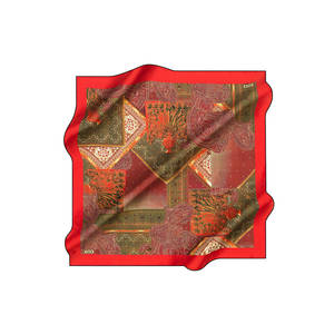 <b>Red</b> <b>Silk</b> Square Ethnic Pattern Scarf - Product Image 1