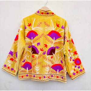 <b>Women's</b> Velvet Suzani Embroidery Casual Winter <b>Jacket</b> with Floral Design Eco-Friendly for Party Wear - Product Image 2
