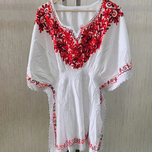 ชุดคาฟตันสีขาวปักด้วยมือจากฟิลิปปินส์ผ้าคอตตอน100% พิมพ์ลายลำลองงานปาร์ตี้ยาวสั้นเอวพู่ห้อยสำหรับฤดูใบไม้ผลิ/ฤดูร้อน - Product Image 1