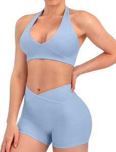 Ensemble de yoga pour femmes, deux pièces, soutien-gorge de sport et short taille haute, respirant, extensible, vêtements de course et d'entraînement - Product Image 6