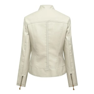 Chaqueta corta de cuero para motocicleta con cremallera clásica para mujer, versión informal coreana, PU delgada con procesamiento de punto relleno de algodón - Product Image 5