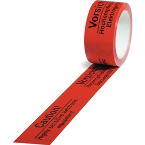 Cinta Adhesiva Roja TRANSPAK de PP, 66m de Longitud, 50mm de Ancho, Cinta de Advertencia para Electrodomésticos Sensibles - Product Image 1