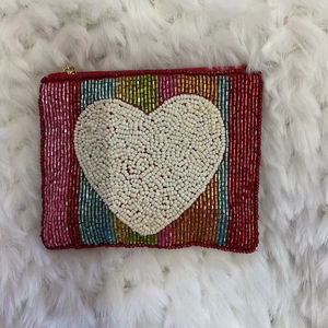 Porte-monnaie en perles de luxe de qualité supérieure, élégant et attrayant, fait à la main, design en forme de cœur, perles roses et noires, choix de couleur personnalisé - Product Image 1