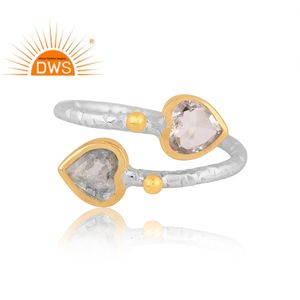 Dernières tendances Bague ajustable en argent sterling fin avec aigue-marine naturelle et cristal de quartz Fabricant de bijoux personnalisé - Product Image 2