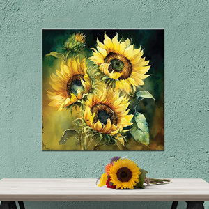 Obra de arte moderna en lienzo con estampado floral: elegante decoración de pared con diseño de girasol, lienzo enrollado de 1 pie - Product Image 1