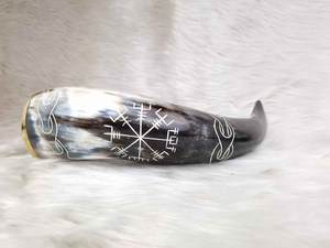 Corne de buffle naturelle de qualité indienne, corne à boire viking sculptée, design animal antique, support en fer poli par Decor World Expo - Product Image 2