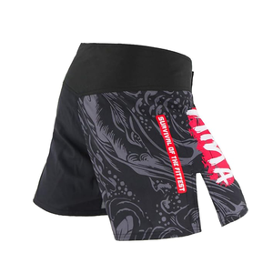 Pantalones cortos de entrenamiento MMA transpirables con estampado gráfico con impresión por sublimación, aberturas laterales para movimiento, material de poliéster de secado rápido - Product Image 2