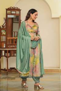 Evergreen Design Nouvelle Variété Élégance Dressing Chinon Anarkali Kurti Pantalon Avec Dupatta Avec Miroir Travail Femmes Mode Exportateur - Product Image 2