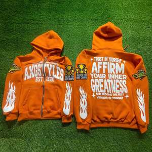 Ensemble de survêtements personnalisés avec fermeture éclair et délavage à l'acide Survêtement évasé vierge à impression bouffante pour hommes Pantalon de survêtement à capuche en tissu éponge Style Hip Hop Automne - Product Image 6