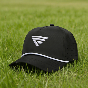 Curvo Bill Black Rope Golf Hats 5-Panel Logotipo personalizado Bordado Rendimiento Sombrero Correa de nylon Snapback Gorras de béisbol - Product Image 5