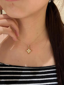 Collar con Colgante de Trébol de Cuatro Hojas en Oro de 14K con Diamante Cultivado en Laboratorio para Mujer, Joyería Fina, Regalo de San Valentín, Cadena con Colgante - Product Image 6