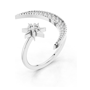 Anillo de Diamantes Luna Creciente y Estrella para Mujer, Diamantes de Laboratorio VVS-VS EF, Disponible en Oro Rosa, Amarillo, Blanco y Plata 925 - Product Image 5