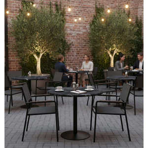 Table ronde de qualité commerciale, aspect marbre noir, avec plateau renforcé en composite de pierre, pour usage intérieur et extérieur - Product Image 2