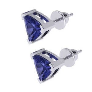 Boucles d'oreilles clous en argent sterling plaqué or avec deux pierres de tanzanite taille trillion (pierre de naissance de décembre) de 7,45 mm, bijoux fins - Product Image 2