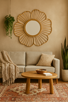 Miroir mural/de courtoisie ECONA durable, léger, écologique, fait main en rotin et bambou tressé, sans électricité, design Boho Sunburst
