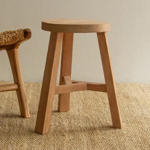 Tabouret rond moderne en bois de manguier écologique pour salon - Product Image 2