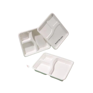 Prix d'usine personnalisé 3cp plateau de repas à base de bagasse en pulpe de canne à sucre avec couvercle pour l'emballage alimentaire/service/plats à emporter/événements/mariages - Product Image 4