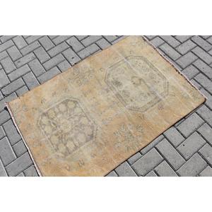 Vintage 2.9x4.2 ft Rug, Small Turkish Rug, <b>Brown</b> Striped <b>Wool</b> Rug - Product Image 2