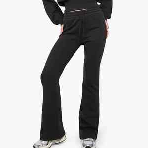 Haute qualité noir femmes taille moyenne plat avant hiver Joggers éponge polaire doux au toucher Polyester/coton pantalons de survêtement - Product Image 1