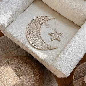 Pegatinas de pared de mimbre de luna creciente y estrella para decoración del hogar, adhesivo colgante encantador para dormitorio - Product Image 5