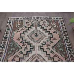 Alfombra Turca, Alfombra Vintage de 3.9x6.9 pies, Alfombra de Lana con Estampado Animal en Tonos Marrón y Azul - Product Image 4