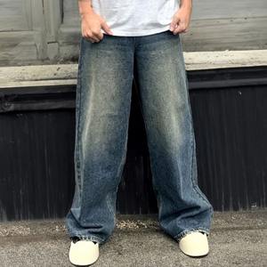 กางเกงยีนส์ทรงหลวมสไตล์วินเทจสีน้ำเงินลำลองสำหรับผู้ชาย แฟชั่นไฮสตรีท ใส่สบาย - Product Image 1