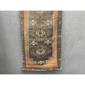 Vintage Small Rug 2.6x5.2 ft (80x160 cm), Turkish <b>Brown</b> Floral <b>Wool</b> Rug - Product Image 1